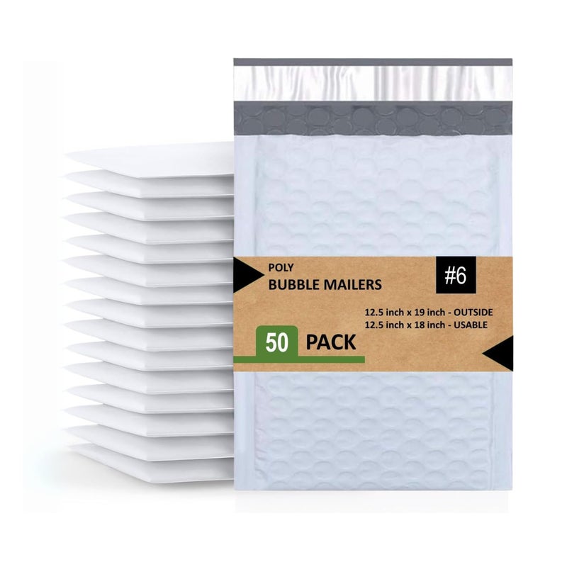 SALES4LESS #6 Poly Bubble Mailers 12.5x19 Inches Shipping Padded Envelopes Self Seal Waterproof Cushioned Mailer, White (PBMVR_12.5X19-50), 50 Pack - Image 1